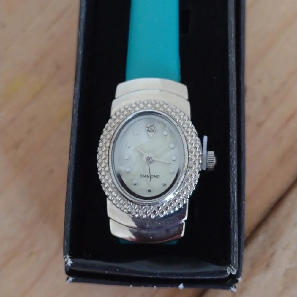 Avon Teal Leather Oval Dial Watch with Diamond Accent New in Box